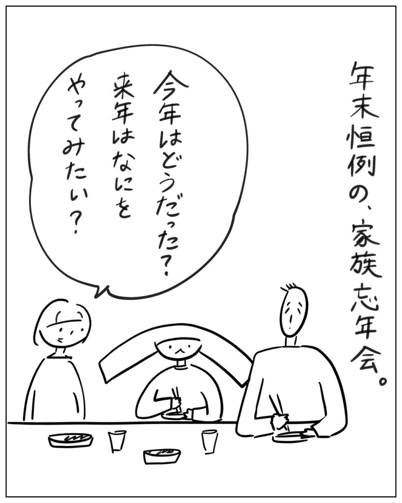 年末恒例の、家族忘年会。 今年はどうだった？来年はなにをやってみたい？