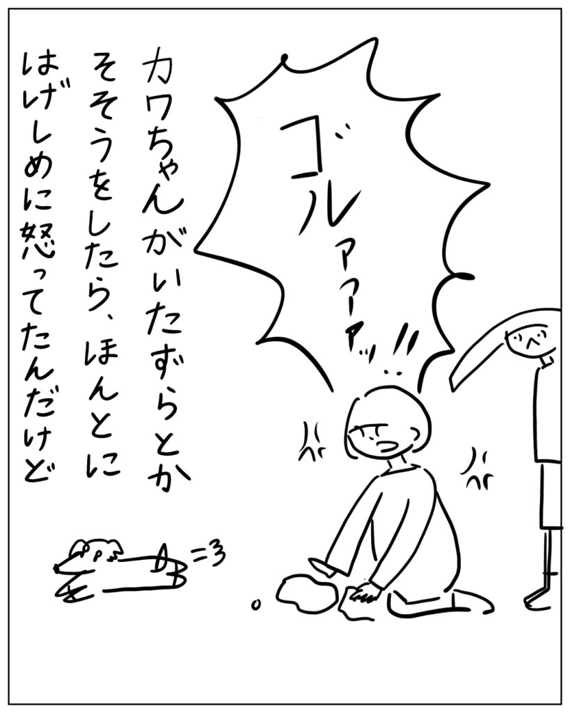 ゴルァァァ！！カワちゃんがいたずらとか粗相をしたら、ほんとにはげしめに怒ってたんだけど