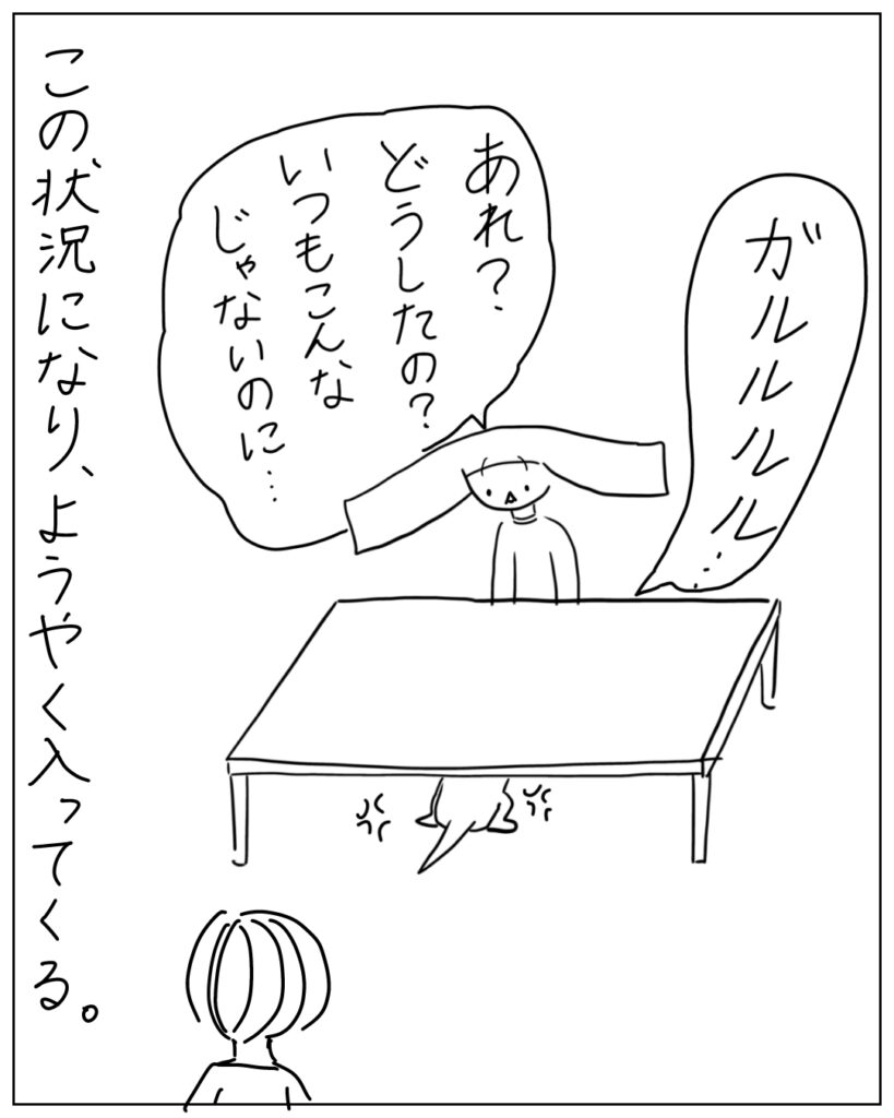 ガルルル あれ？どうしたの？いつもこんなじゃないのに･･･ この状況になり、ようやく入ってくる。